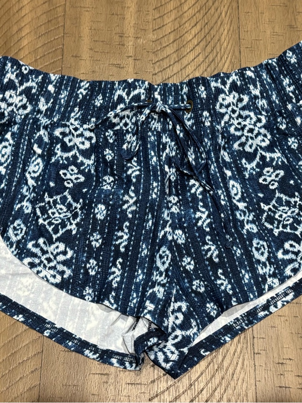 Rip Curl Navy and White Floral Stripe Athletic Shorts